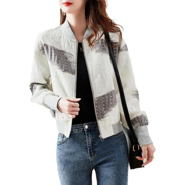 【dme】 通勤休闲宽松拉链长袖夹克外套 女款 乳白