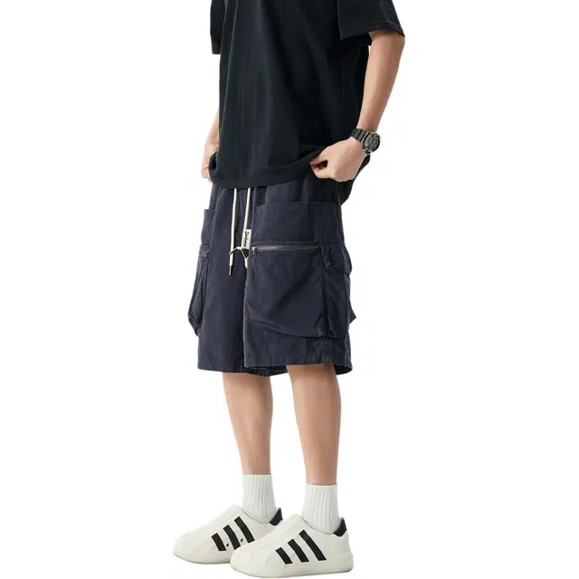 敦煌博物馆 美式复古多口袋伞兵机能纯色休闲短裤 男女同款