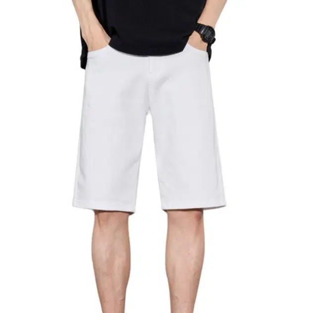 吉肯蒂 宽松直筒中裤牛仔短裤 男款