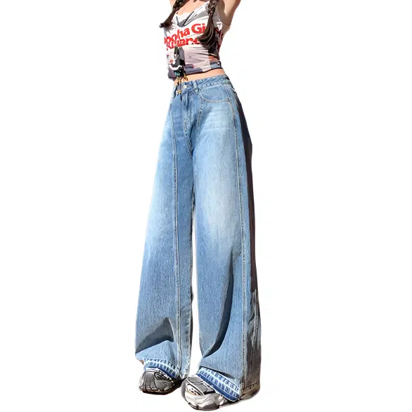 如续 复古辣妹宽松休闲阔腿裤风女长裤加长牛仔裤 女款