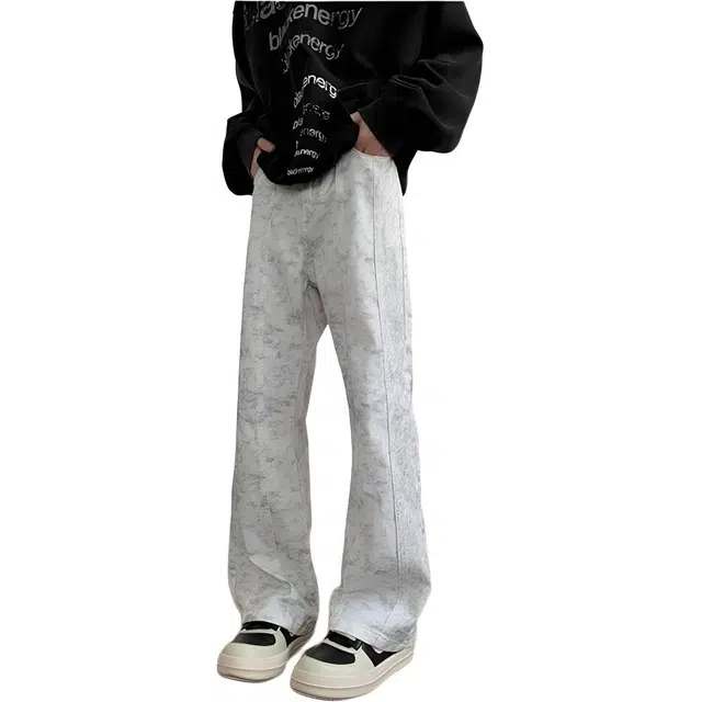 沐诚阳译 美式复古宽松直筒休闲裤高街微喇裤子牛仔裤 男款