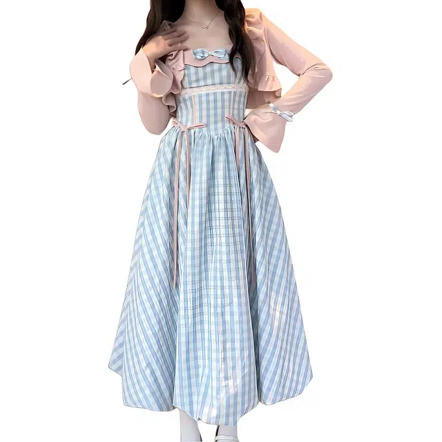 水中花 法式温柔甜美风学院风氛围感长裙修身显瘦气质裙装套装 女款