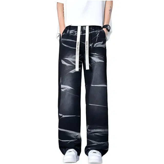 宝米卡 斑马纹扎染美式复古宽松百搭阔腿裤休闲直筒大码长裤牛仔裤 男女同款