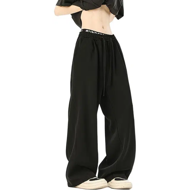 隐狼世家 亲肤舒适时尚百搭日常直筒中腰宽松纯色系带长裤休闲裤 男款