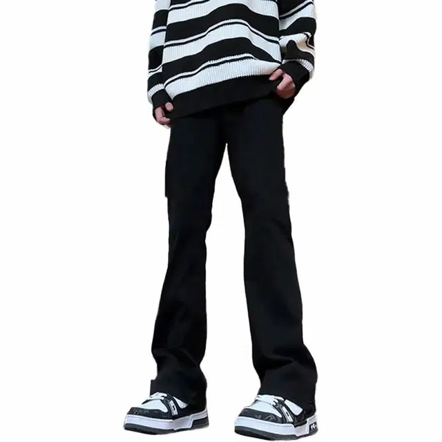 八哥 高街美式水洗复古弯刀裤做旧纯色百搭款舒适柔软直筒宽松中腰微喇休闲裤 男女同款 泥黄色