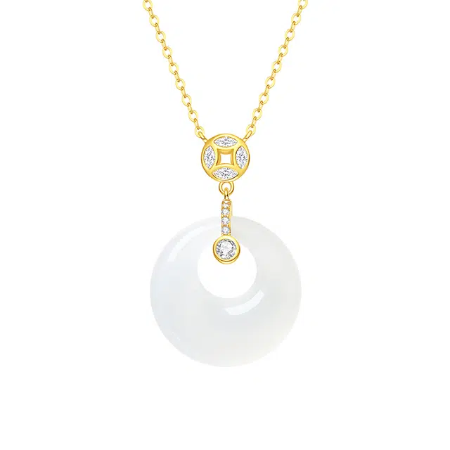 周大生 【小铜钱|平安喜乐】新中式平安扣纯银镶锆锁骨链 小众清冷气质财运满满转运顺遂 表白妈妈礼显白贵气感#好运 玉髓 玉石项链 女款