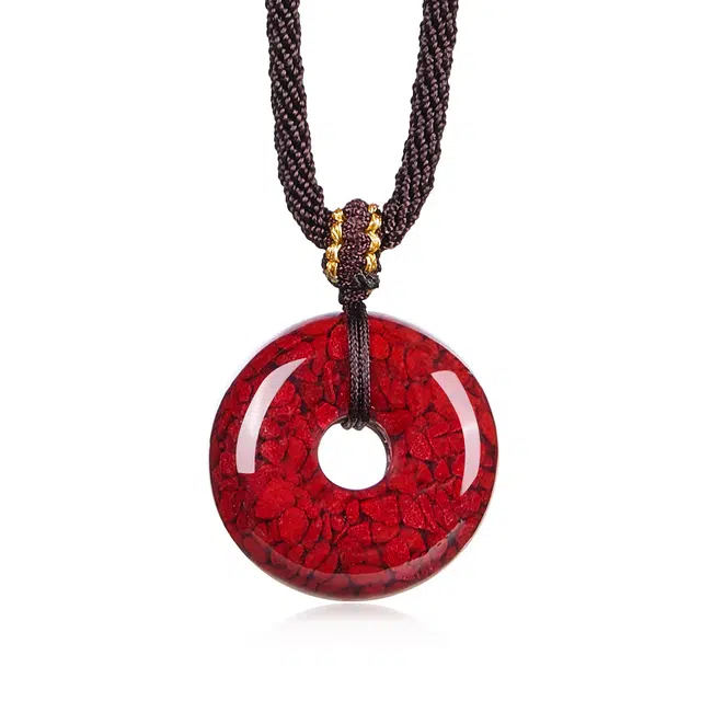 翠雅金楼 本命年中国红 新中式复古国潮民族风招财转运简约大气高级感水逆退散平安扣吊坠#好运 再造辰砂朱砂 项链 男女同款情侣款