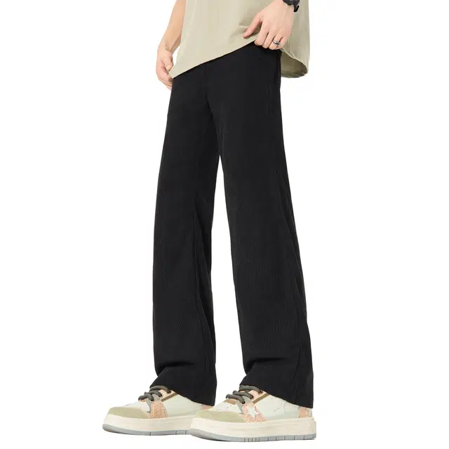 帕丁顿熊 基础款纯色宽松平腰百搭垂感灯芯绒直筒休闲裤 男女同款