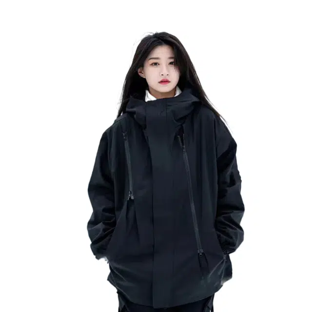 玉儿恋  户外登山工装薄款纯色连帽长袖  防水防风冲锋衣 女款