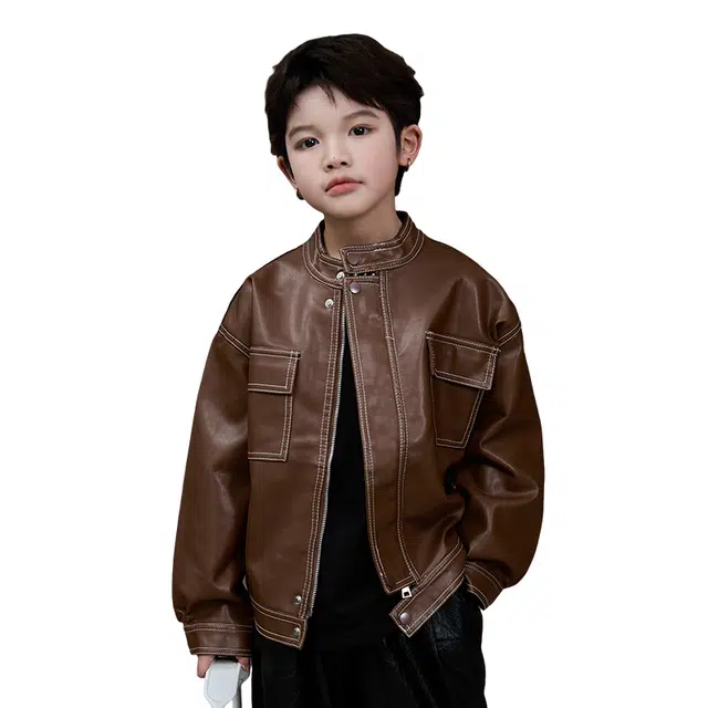熊猫圆圆皮衣夹克 时尚帅气简约复古机车 儿童款