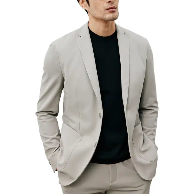 丹宁哲学 高弹力舒适细格面料纯色长袖平驳领标准便服单西西装 男款