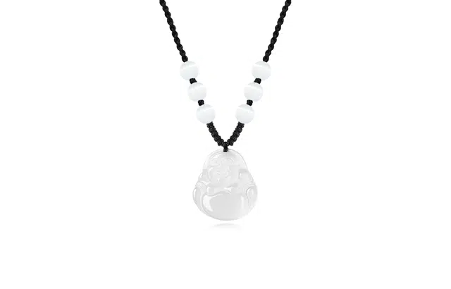 中国珠宝 笑脸弥勒佛吊坠  新中式复古国风高级感玉佛温柔气质平安好运观音锁骨链 玉髓 项链 男女同款情侣款