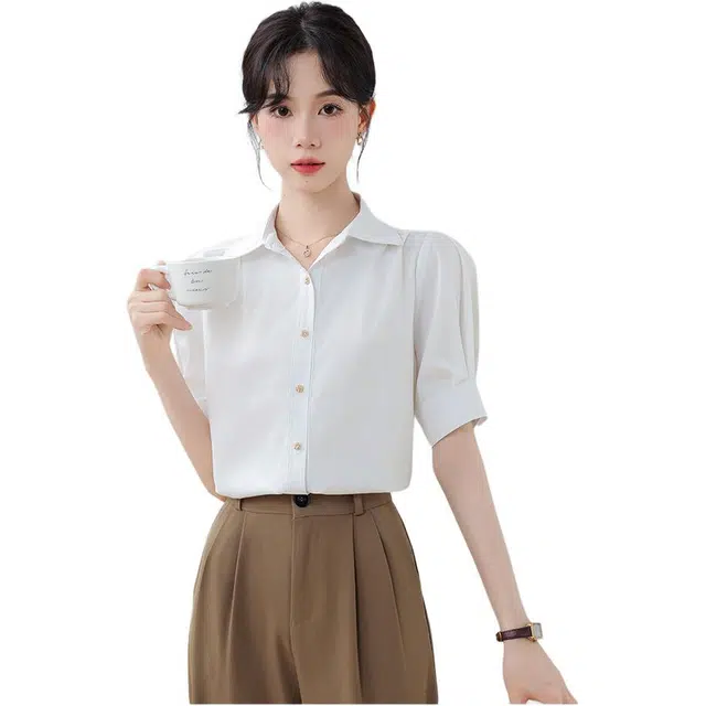 缪斯的诱惑 高级感职业气质抗皱工装宽松短袖衬衫 女款