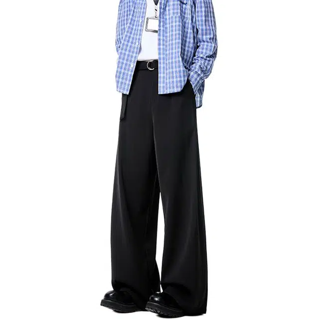 隐狼世家 弯刀薄款垂坠感阔腿宽松直筒休闲裤 男款