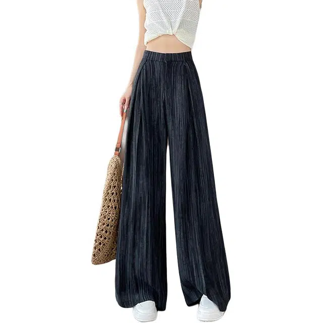 黛尔佳人 实拍冰丝扎染阔腿裤女夏季款高腰垂感西装山本裤休闲裤 女款