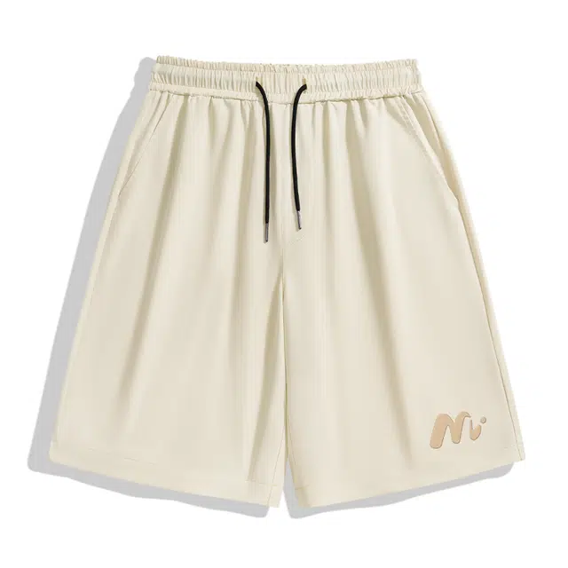 棉致 浮雕波浪纯色简约基础宽松直筒透气户外速干沙滩篮球运动五分休闲短裤 男女同款