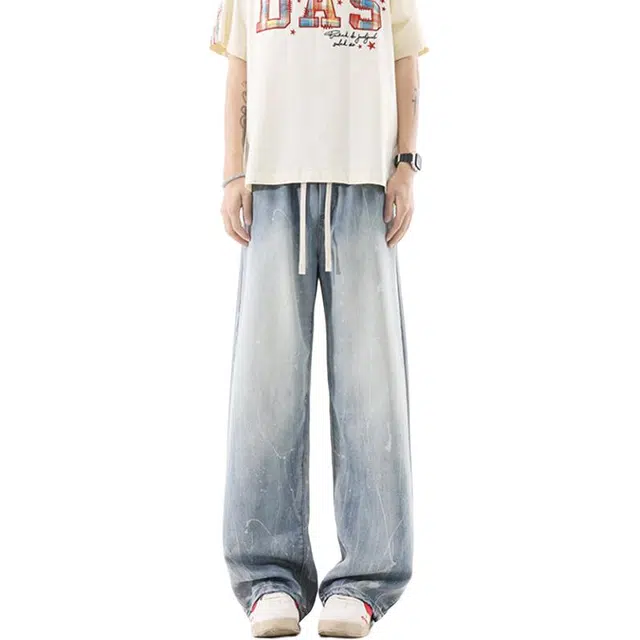 佐菲利 美式复古设计高级感喷墨扎染渐变冰丝垂感凉感直筒薄款牛仔裤 男女同款