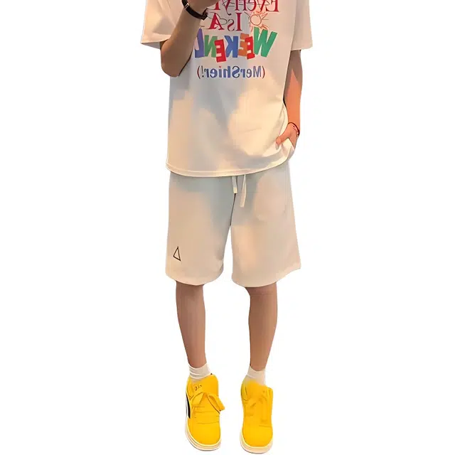 单爵 纯色简约百搭透气舒适运动时尚户外系带五分休闲短裤 男女同款 象牙白