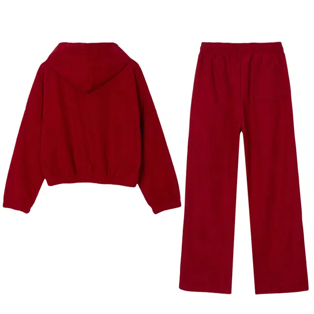 法文箱子 字母刺绣印花连帽长袖上衣抽绳长裤休闲套装 女款