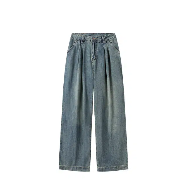 如续 复古设计感高腰显瘦垂直宽松阔腿牛仔裤 女款