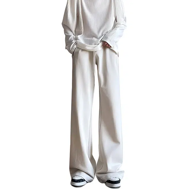 哲源 美式高街复古风简约纯色长裤夏季薄款垂感松弛百搭直筒裤潮牌舒适系带西装休闲裤 男女同款