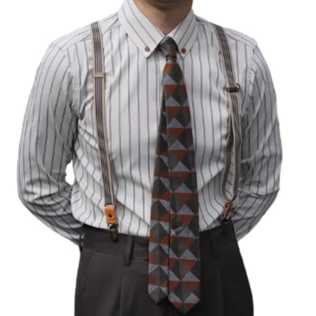 大格子与黑猫 英伦复古修身抗皱怀旧港风条纹长袖衬衫 男款