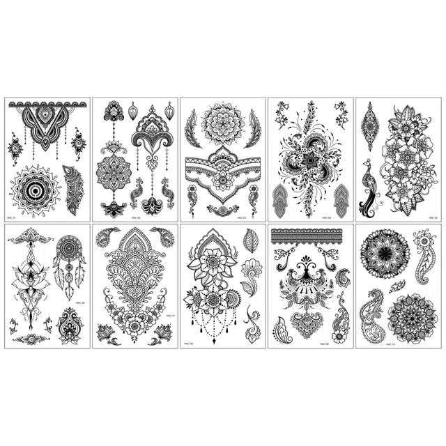 馨枕居  黑白海娜纹身贴高级感手背手臂腿部个性临时纹身贴纸