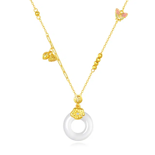 匆匆那年 【福运莲莲】转运莲花平安扣坠链 国朝新中式 轻奢小众设计 玉髓 项链 女款