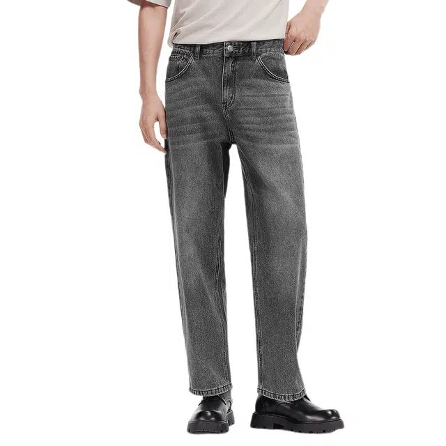 森马 长裤宽松直筒裤简约松弛裤子复古水洗森柔牛仔裤 男款