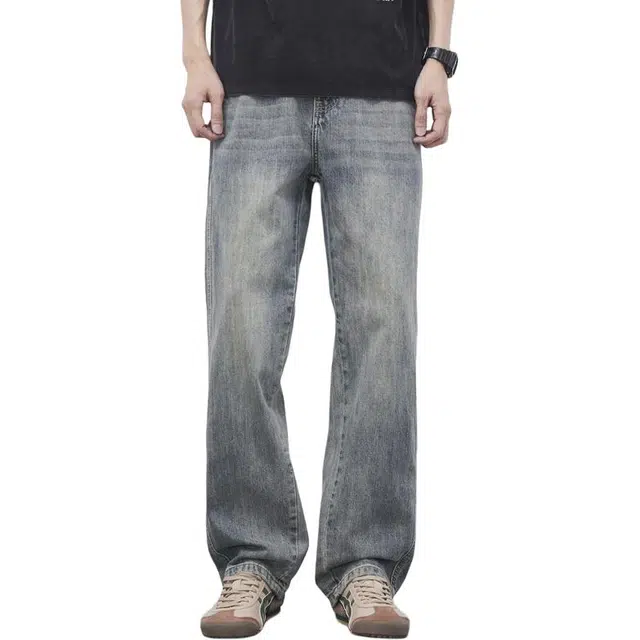 童先森 复古做旧宽松中高腰长裤牛仔裤 男款