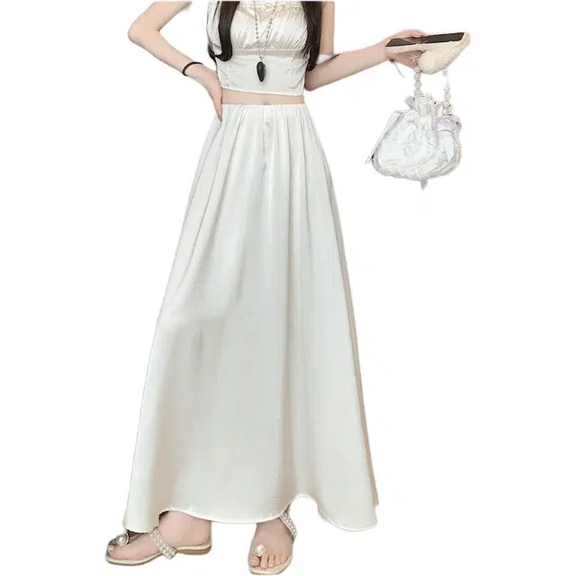 沐晓欣 缎面亲肤半身裙时尚简约舒适休闲长裙 女款