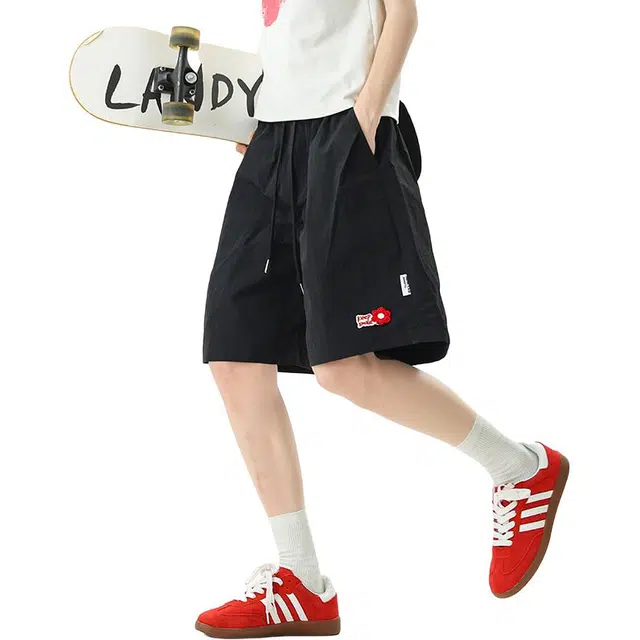 佐菲利 纯色多巴胺小花美式户外速干沙滩裤潮牌薄款系带五分裤休闲短裤 男女同款