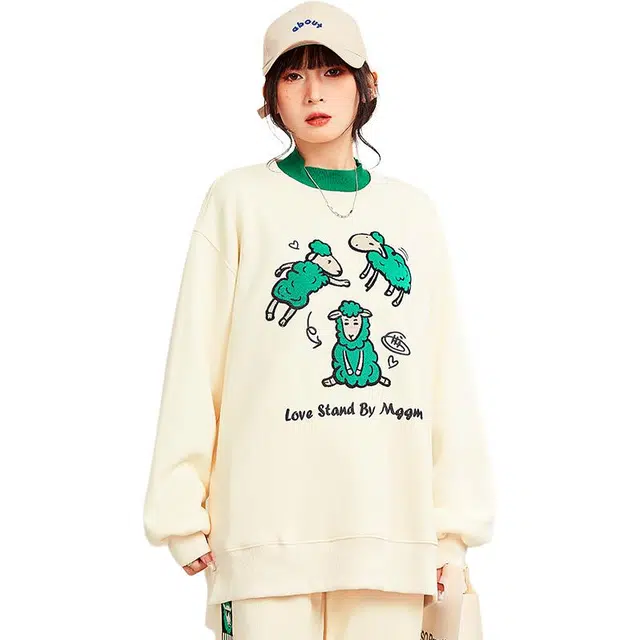 木果果木 卡通印花不规则下摆套头卫衣 女款