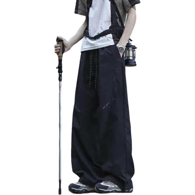 佐菲利 山系户外透气网孔登山宽松直筒裤子美式高街潮牌拼接设计感休闲裤 男款