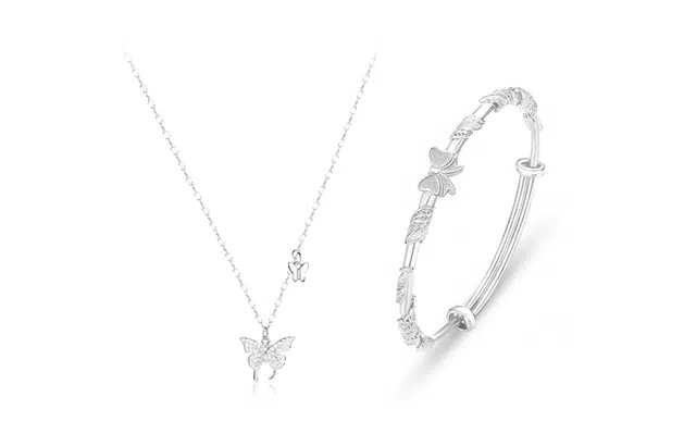 尚银福 星光蝴蝶系列 森系小清新时尚优雅气质轻奢高级感 冷淡风简约小众设计两只蝴蝶锁骨链 好运 合金 项链 女款