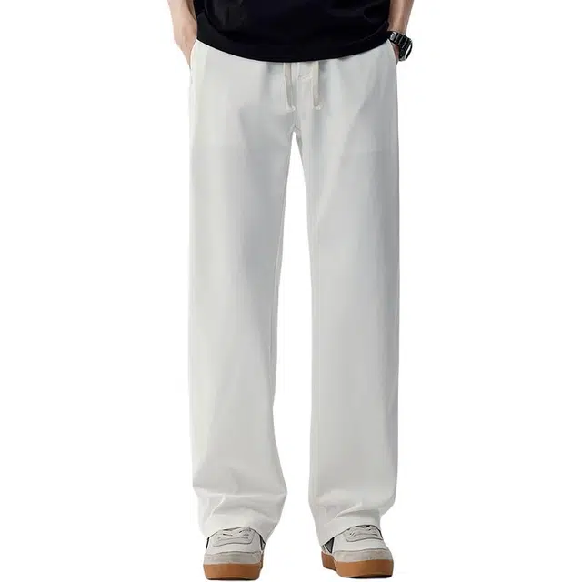 吉肯蒂 垂坠感裤子西装裤宽松松紧腰冰丝直筒拖地休闲裤 男款