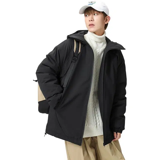 极限涡轮 纯色简约保暖连帽户外防风防水棉服 男女同款