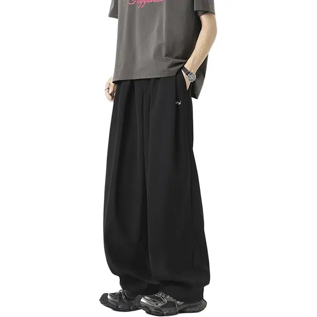 隐狼世家 薄款速干垂感简约宽松直筒褶皱休闲裤 男款