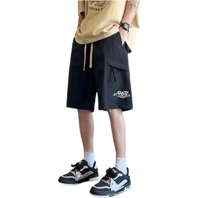 法文箱子 宽松韩版潮流运动裤五分休闲短裤 男款