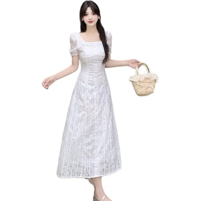 哒头下雨不愁 时尚气质百搭纯色休闲短袖连衣裙 女款