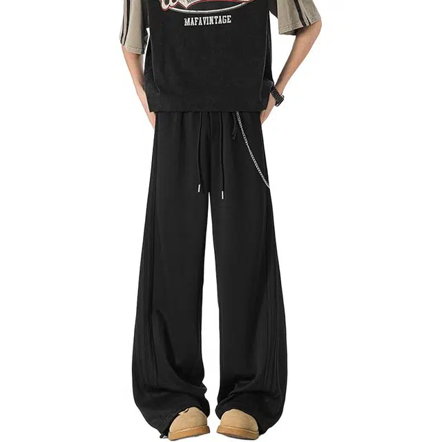 佐菲利 三条杠链条卫裤夏季薄款宽松直筒休闲裤子美式高街设计感运动裤牛仔裤 男女同款