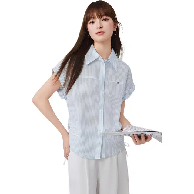 爱依服 夏季韩版时尚短袖立领通勤衬衫 女款