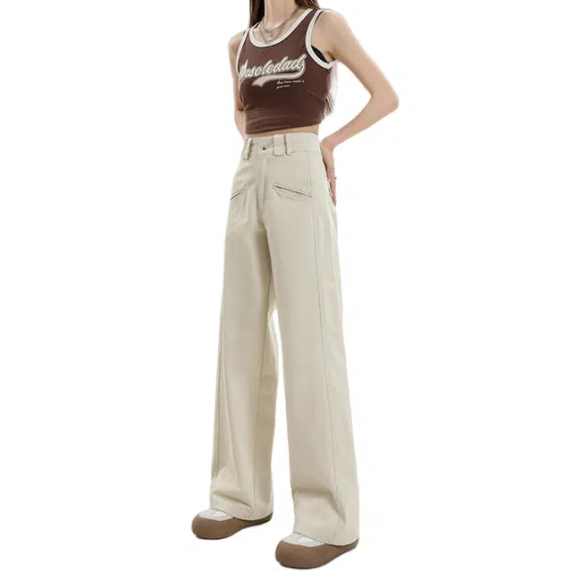 花蔓色 韩版高腰直筒百搭拖地裤休闲裤 女款