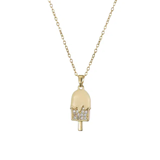 前方大荒野 镶钻雪糕锁骨链亮金色冰淇淋甜美可爱萌趣小清新时尚小众设计轻奢高级感日常通勤百搭精致小巧时髦独特 锆石 项链 女款