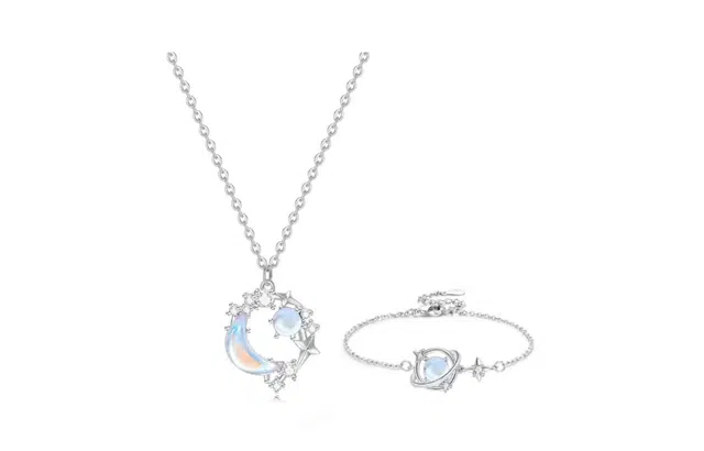 尚银福 梦幻星月系列 轻奢小众高级感简约时尚森系甜美梦幻星星月亮气质百搭锁骨链 合金 项链 女款