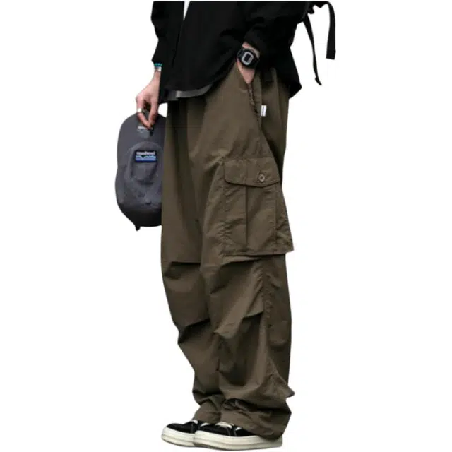 沐诚阳译 日系机能防水速干面料 薄款宽松休闲哈伦伞兵阔腿长裤男工装裤 男款