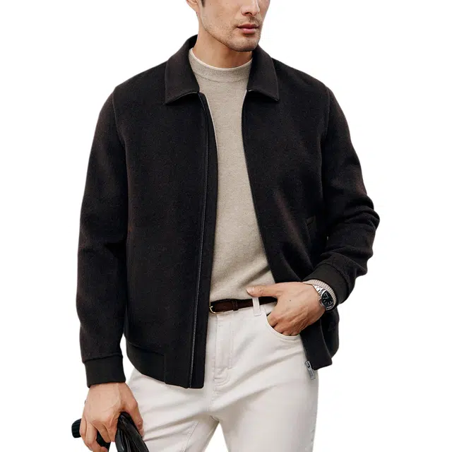 丹宁哲学 高端纯羊毛双面呢纯色常规长袖翻领标准夹克 男款