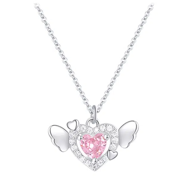 良碧 天使爱心小翅膀粉钻仙女风甜美公主风小清新森系浪漫气质通勤小香风简约轻奢高级感锁骨链 合金 项链 女款