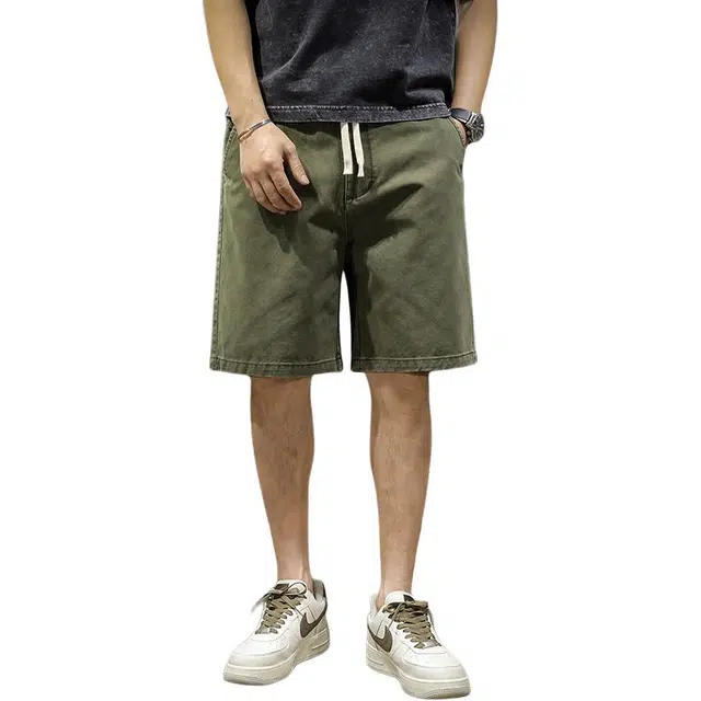 前进牛 夏季 美式街头复古潮牌痞帅做旧水洗潮流撞色拼接纯棉宽松直筒五分休闲短裤 男女同款