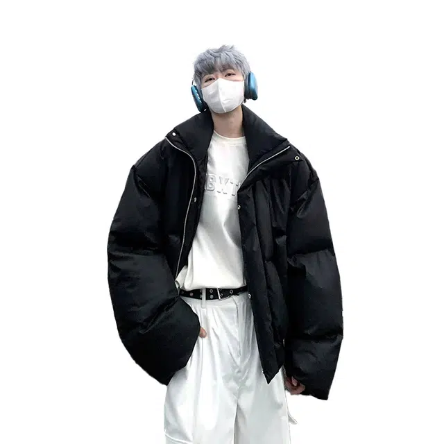 寻星记 韩系高街学院风防水慵懒纯色街头复古基础短款外套宽松拉链百搭立领痞帅加厚保暖时尚高级感面包服休闲防风厚款棉服 男女同款
